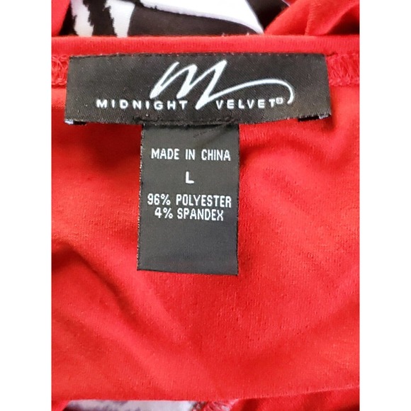 Midnight Velvet Long Sleeve Color Block Red Black White High Low Hem Large - Picture 11 of 11